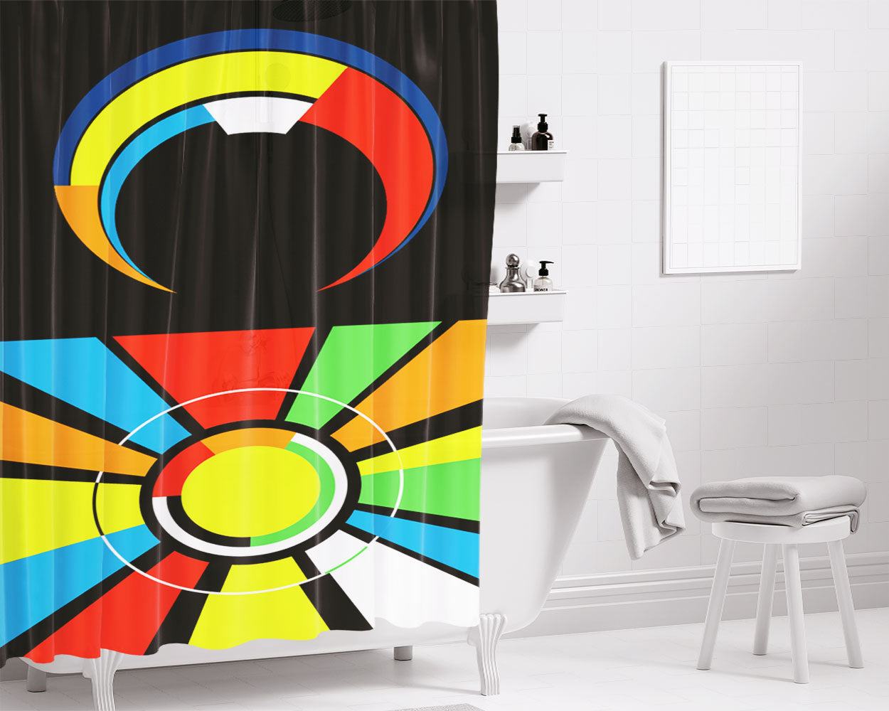 Rossi Sun Moon Helmet Design Bathroom Shower Curtain Fabric Waterproof | 66 X 72 Inch