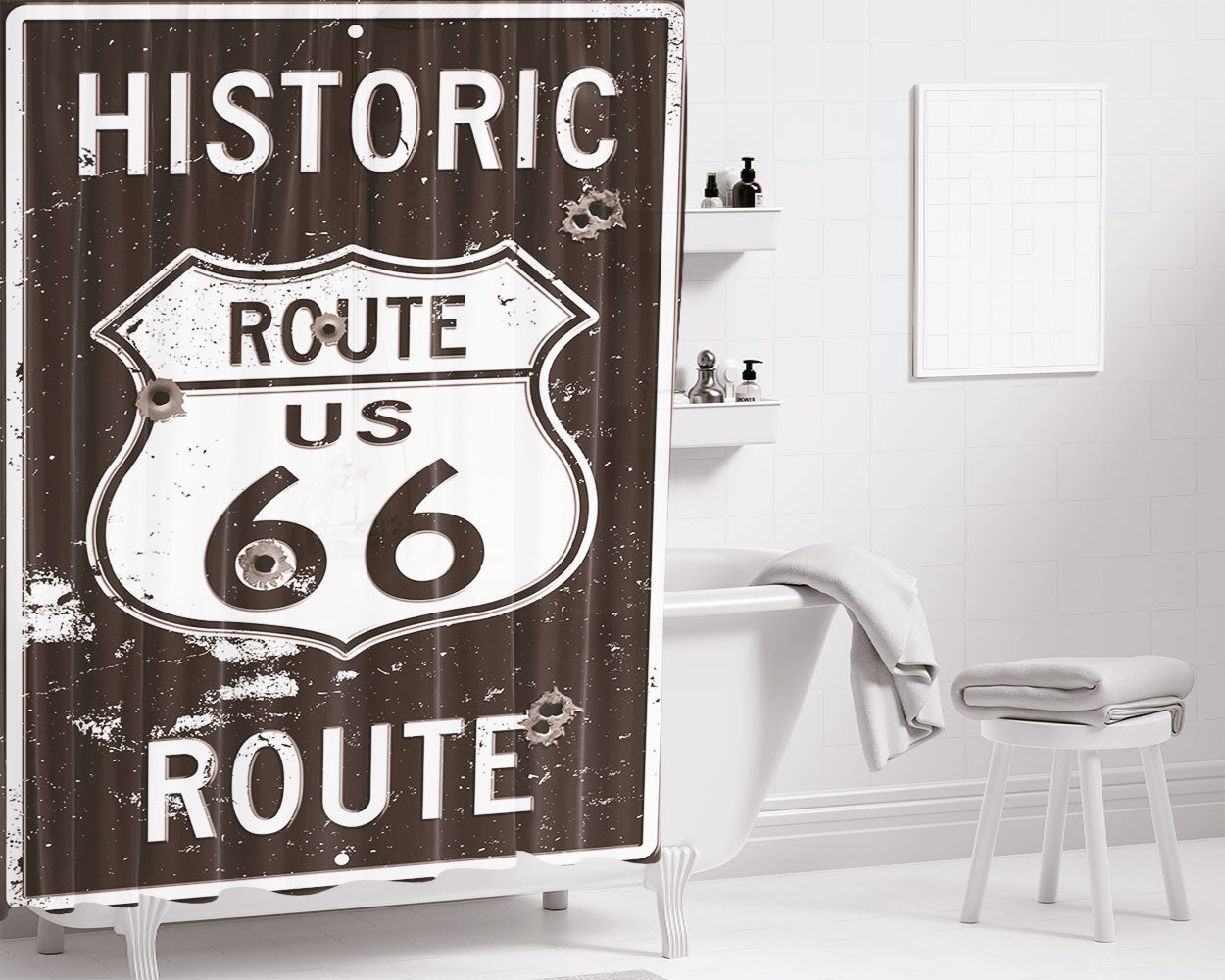 Route 66 Historic Bathroom Shower Curtain Fabric Waterproof | 66 X 72 Inch