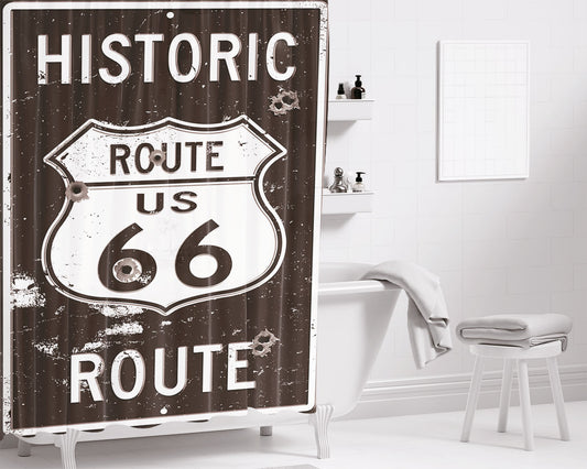 Route 66 Historic Bathroom Shower Curtain Fabric Waterproof
