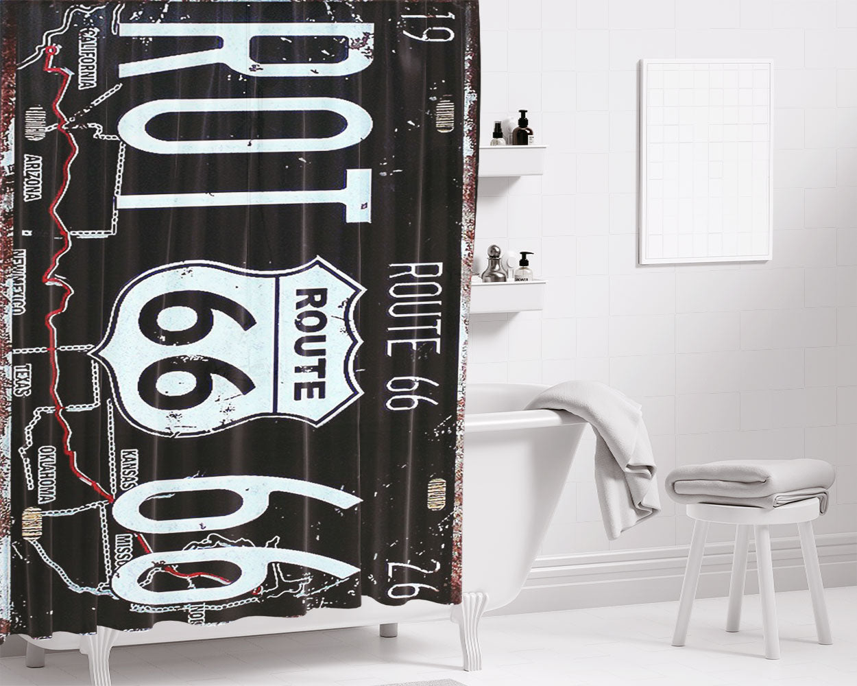 Route 66 Plate Bathroom Shower Curtain Fabric Waterproof | 66 X 72 Inch