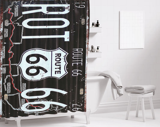 Route 66 Plate Bathroom Shower Curtain Fabric Waterproof