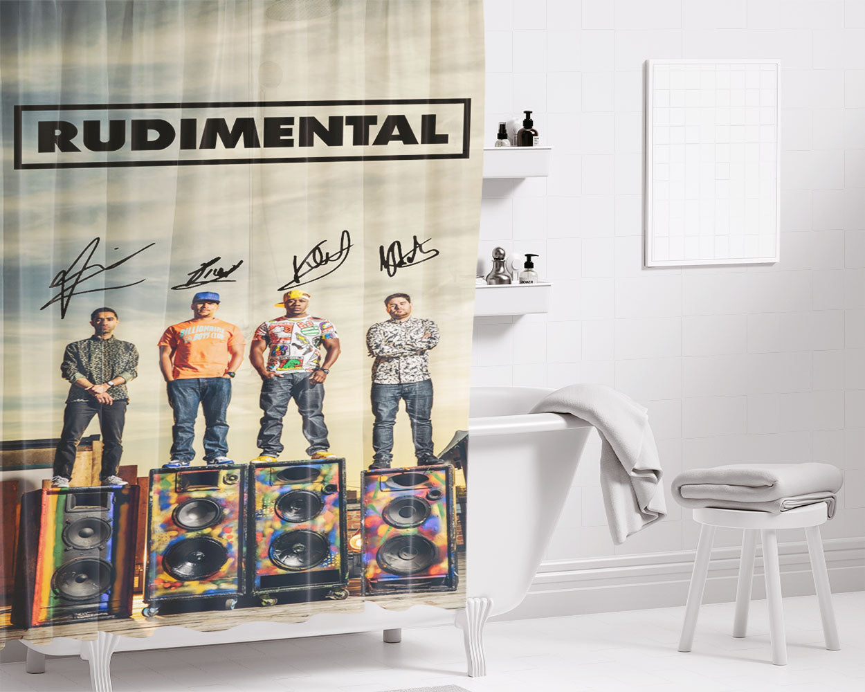 Rudimental Poster Signature Bathroom Shower Curtain Fabric Waterproof | 66 X 72 Inch