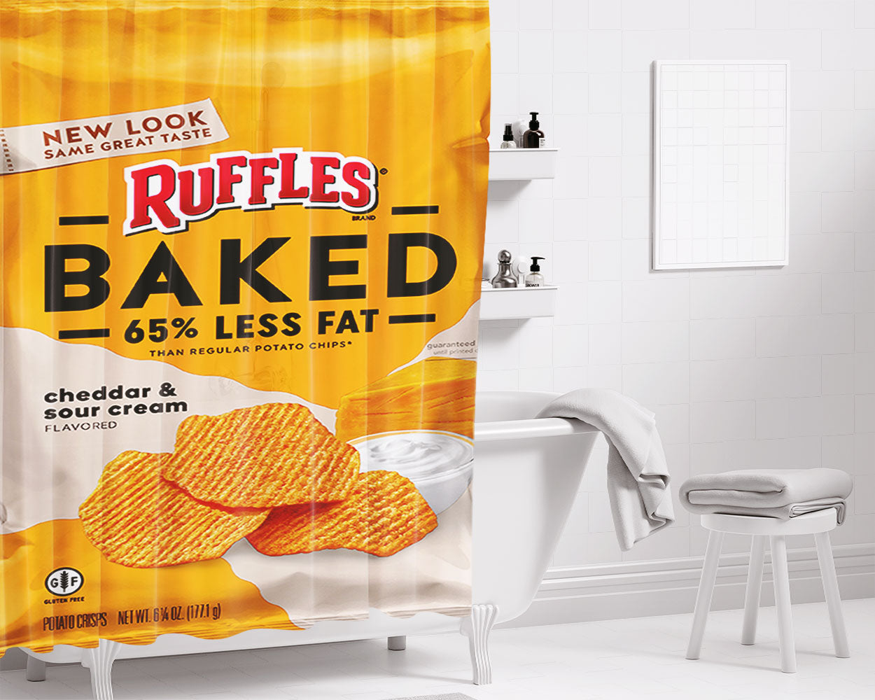 Ruffles Baked Cheddar Snack Bathroom Shower Curtain Fabric Waterproof | 66 X 72 Inch