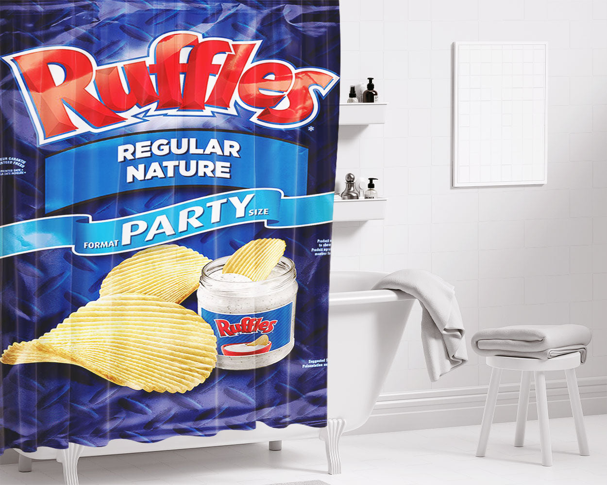 Ruffles Party Size Bathroom Shower Curtain Fabric Waterproof | 66 X 72 Inch