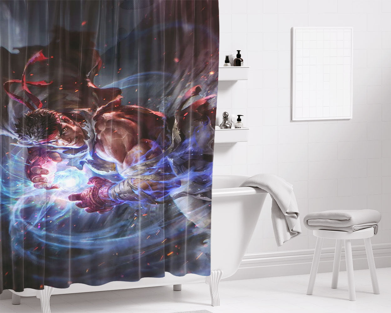 Ryu Hadouken Art Bathroom Shower Curtain Fabric Waterproof | 66 X 72 Inch