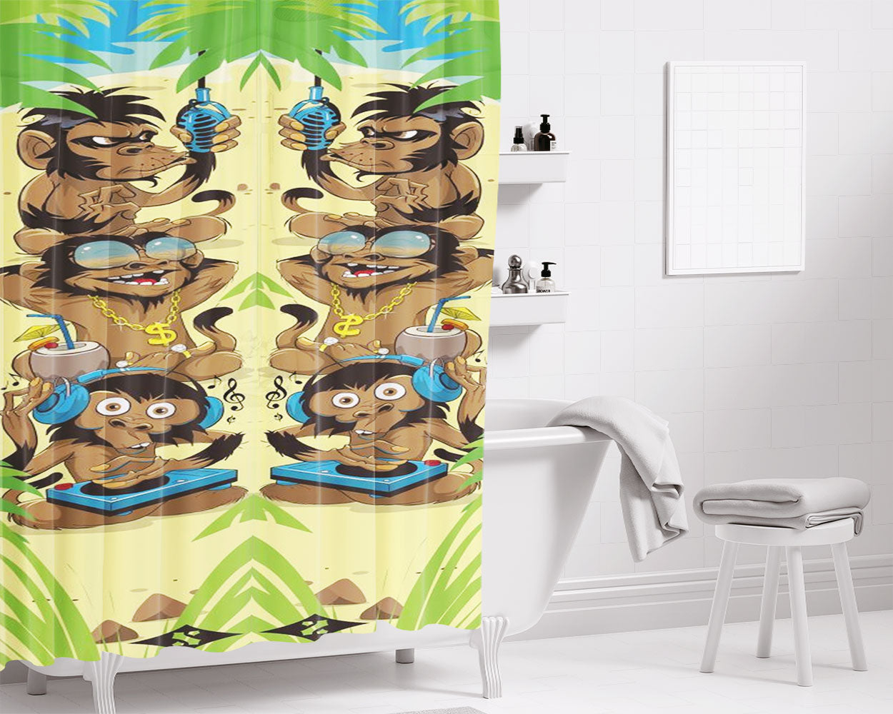 Sacrifice Grippy Griptape 3 Monkeys Bathroom Shower Curtain Fabric Waterproof | 66 X 72 Inch