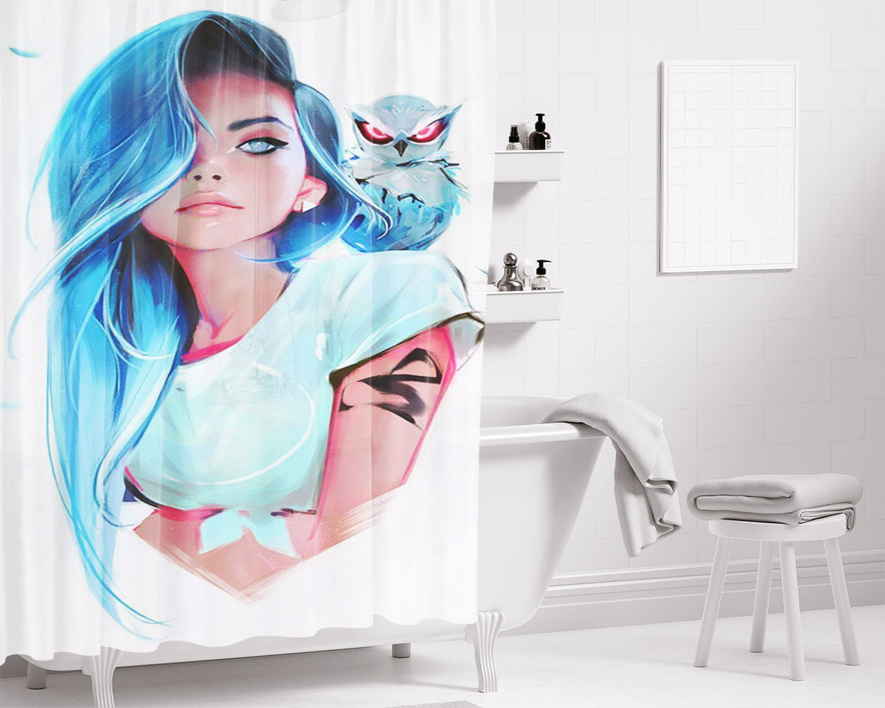 Sapphire By Rossdraws Bathroom Shower Curtain Fabric Waterproof | 66 X 72 Inch