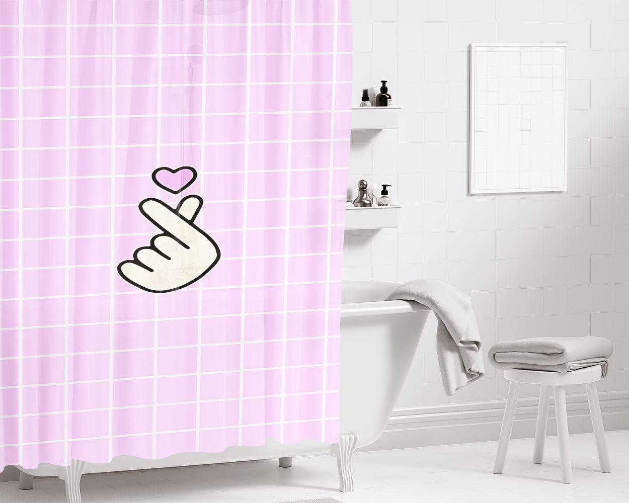 Sarang Love Vector Bathroom Shower Curtain Fabric Waterproof | 66 X 72 Inch
