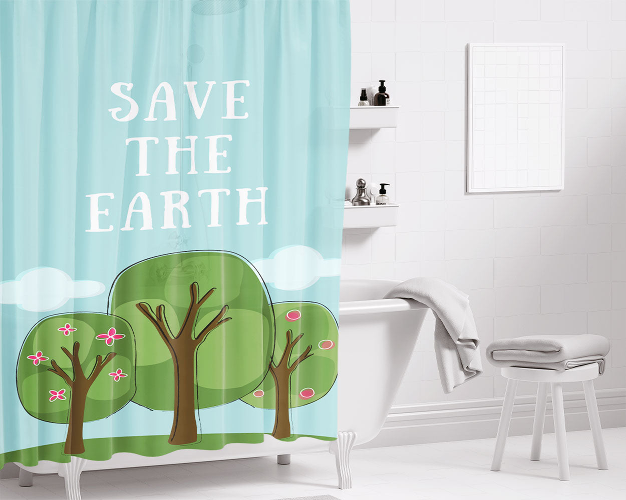 Save The Earth Bathroom Shower Curtain Fabric Waterproof | 66 X 72 Inch
