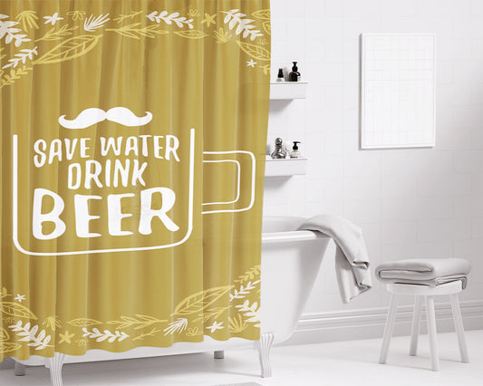 Save Water Drink Beer Bathroom Shower Curtain Fabric Waterproof