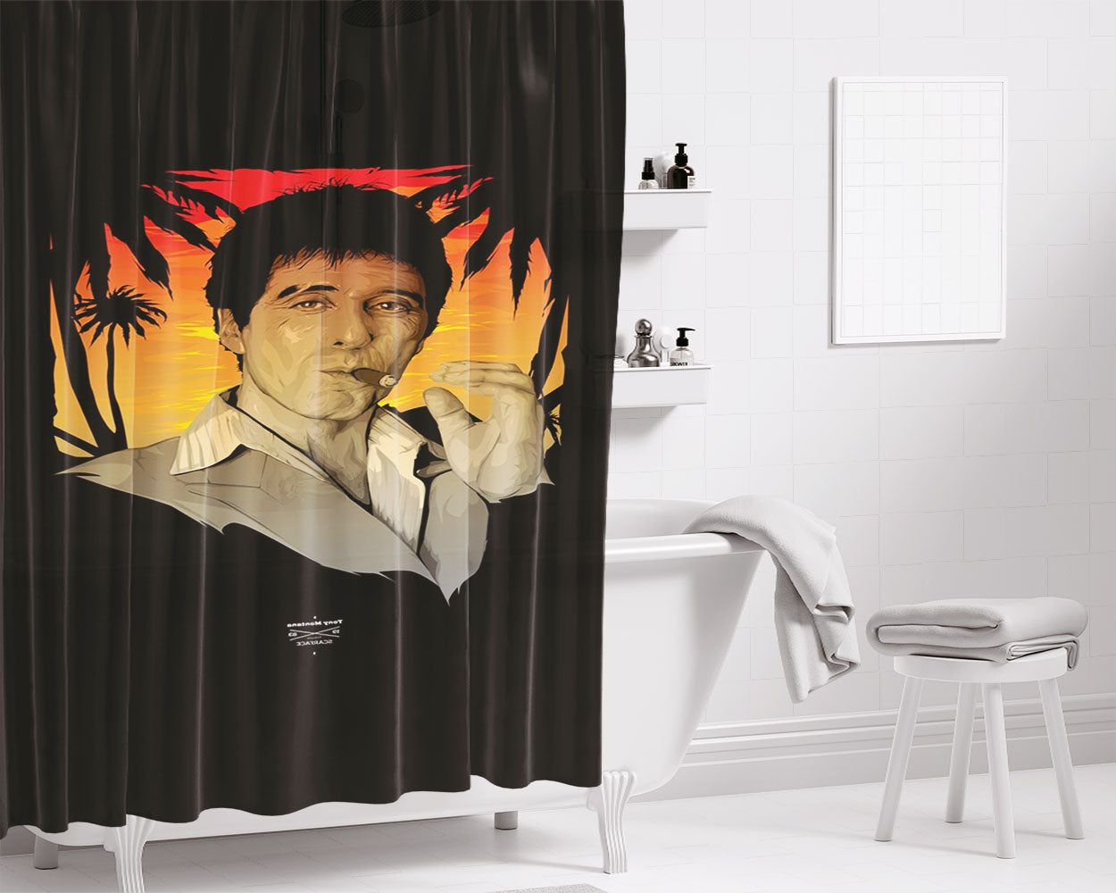 Scarface 1983 Fan Art Bathroom Shower Curtain Fabric Waterproof | 66 X 72 Inch