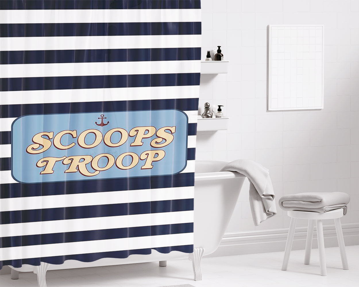 Scoops Troop Stripe Bathroom Shower Curtain Fabric Waterproof | 66 X 72 Inch