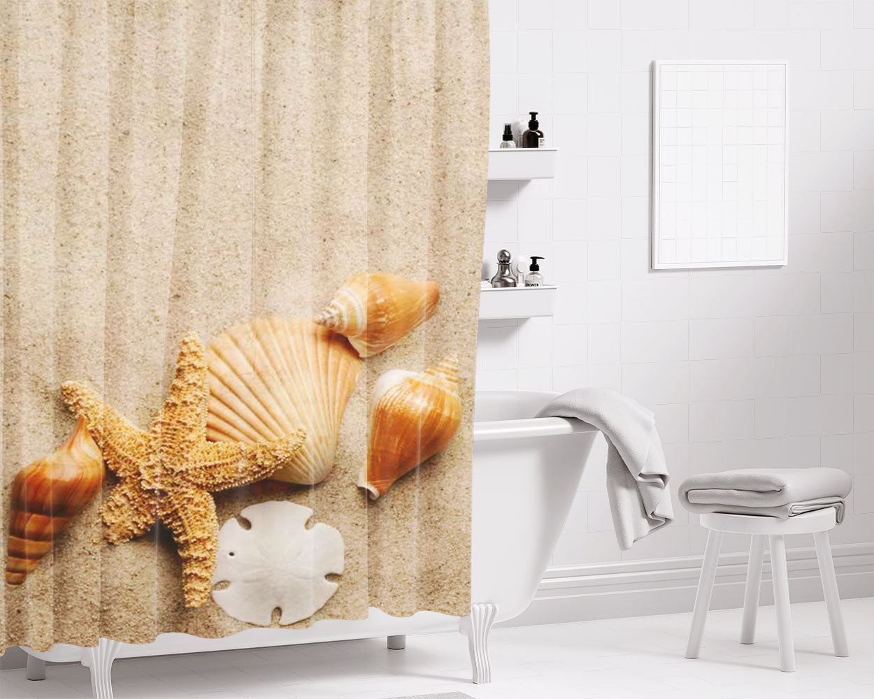 Seashell August Bathroom Shower Curtain Fabric Waterproof | 66 X 72 Inch