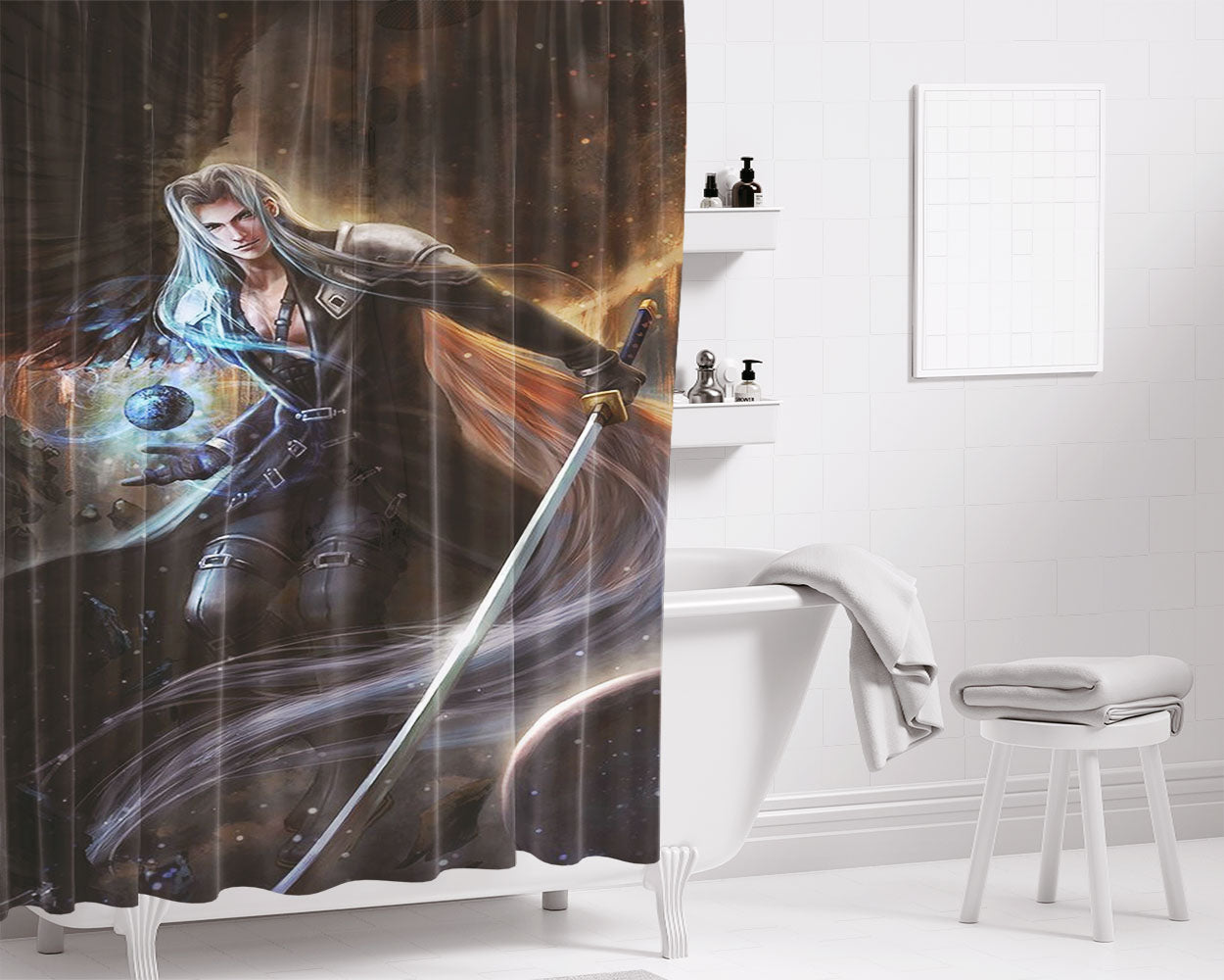 Sephiroth Masamune Swords Fan Art Bathroom Shower Curtain Fabric Waterproof | 66 X 72 Inch