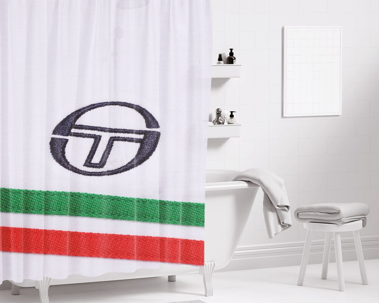 Sergio Tacchini Wear Logo Texture Bathroom Shower Curtain Fabric Waterproof | 66 X 72 Inch