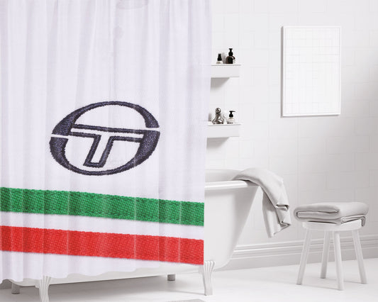 Sergio Tacchini Wear Logo Texture Bathroom Shower Curtain Fabric Waterproof