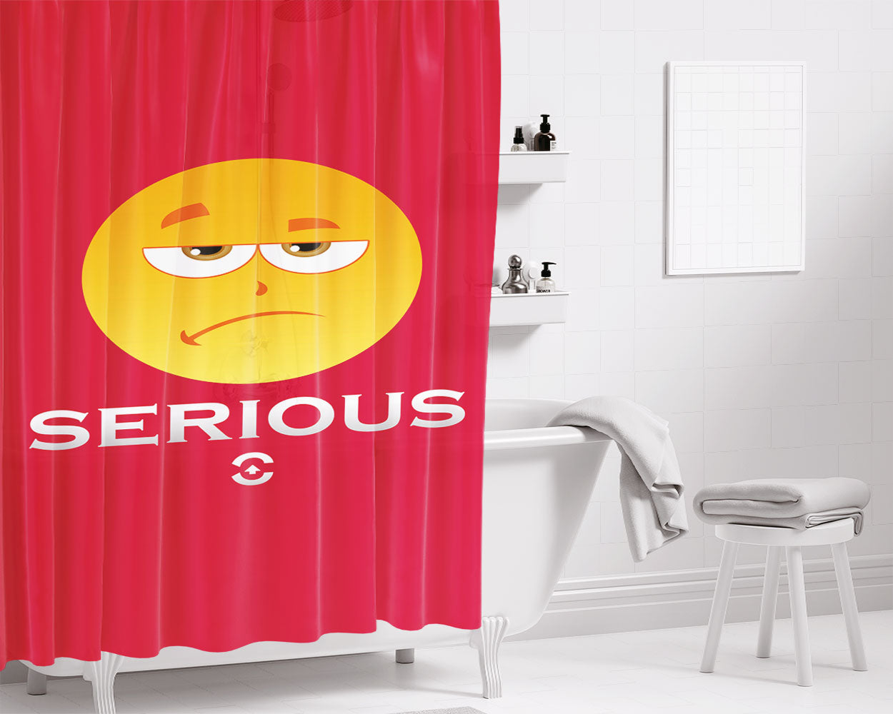 Serious Emotion Icon Bathroom Shower Curtain Fabric Waterproof | 66 X 72 Inch