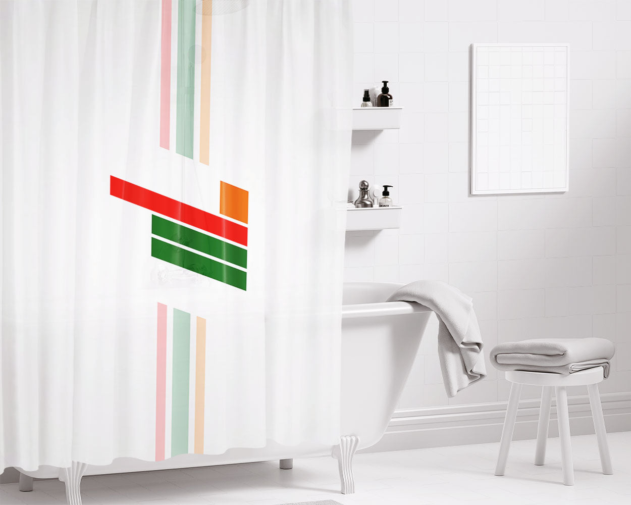 Seven Eleven Logo Stripe Bathroom Shower Curtain Fabric Waterproof | 66 X 72 Inch