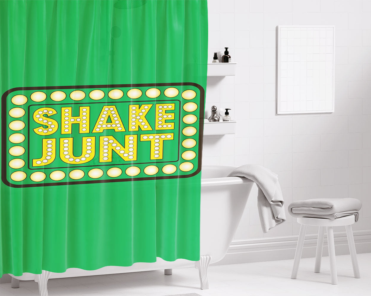 Shake Junt Green Background Blinkk Bathroom Shower Curtain Fabric Waterproof | 66 X 72 Inch
