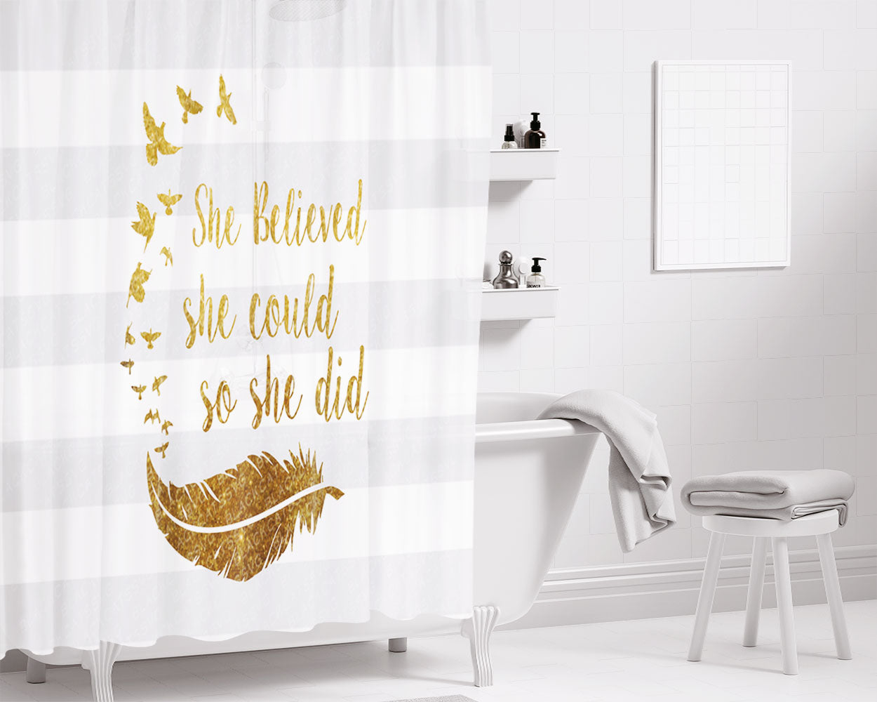 She Believed She Could And So She Did Bathroom Shower Curtain Fabric Waterproof | 66 X 72 Inch