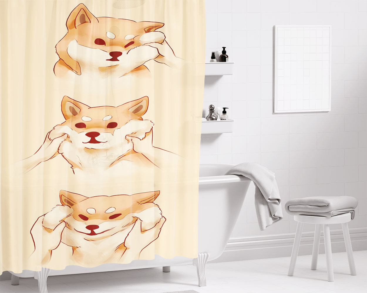 Shiba Squish Corgi Dog Bathroom Shower Curtain Fabric Waterproof | 66 X 72 Inch
