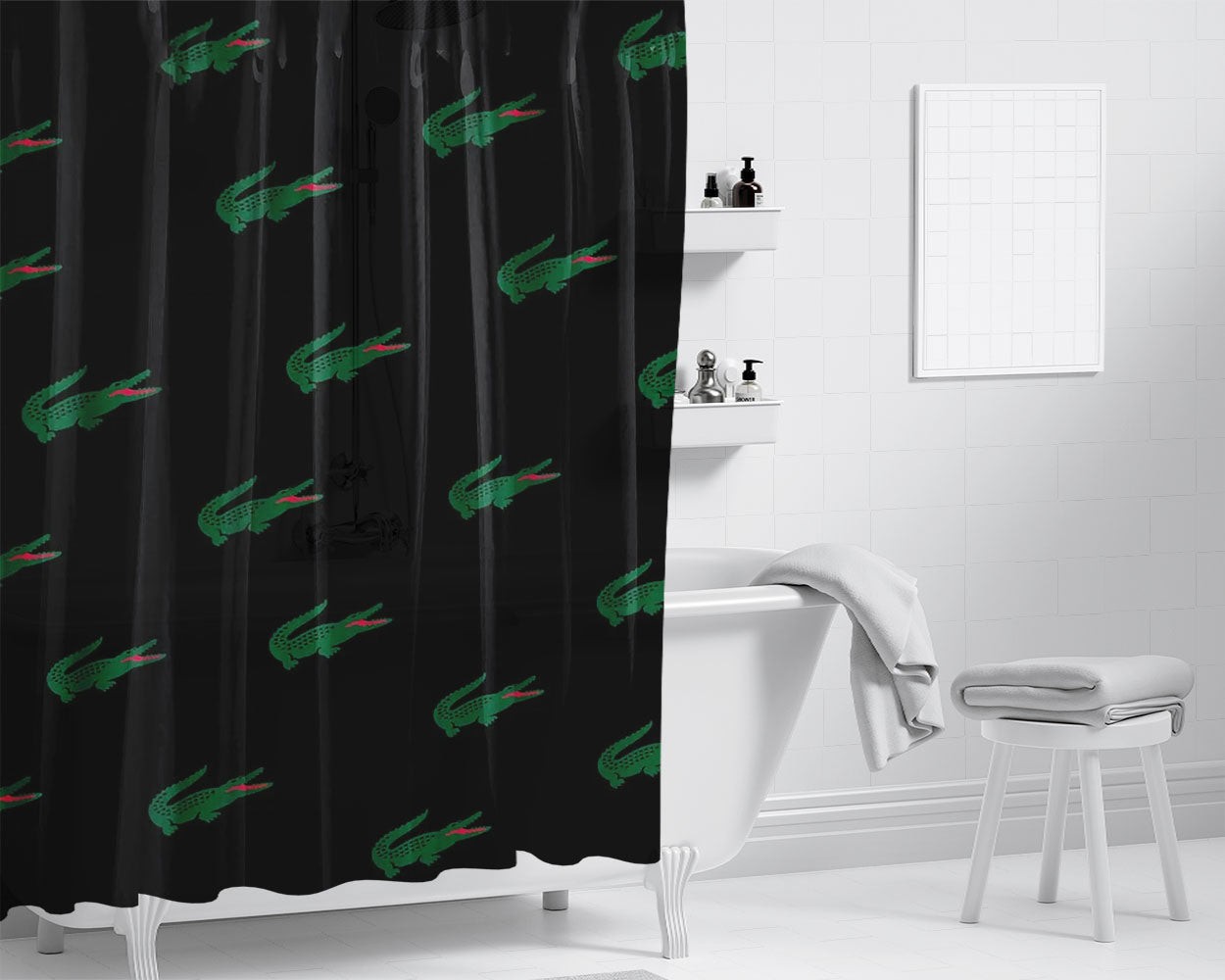 Lacoste Black Bathroom Shower Curtain Fabric Waterproof | 66 X 72 Inch