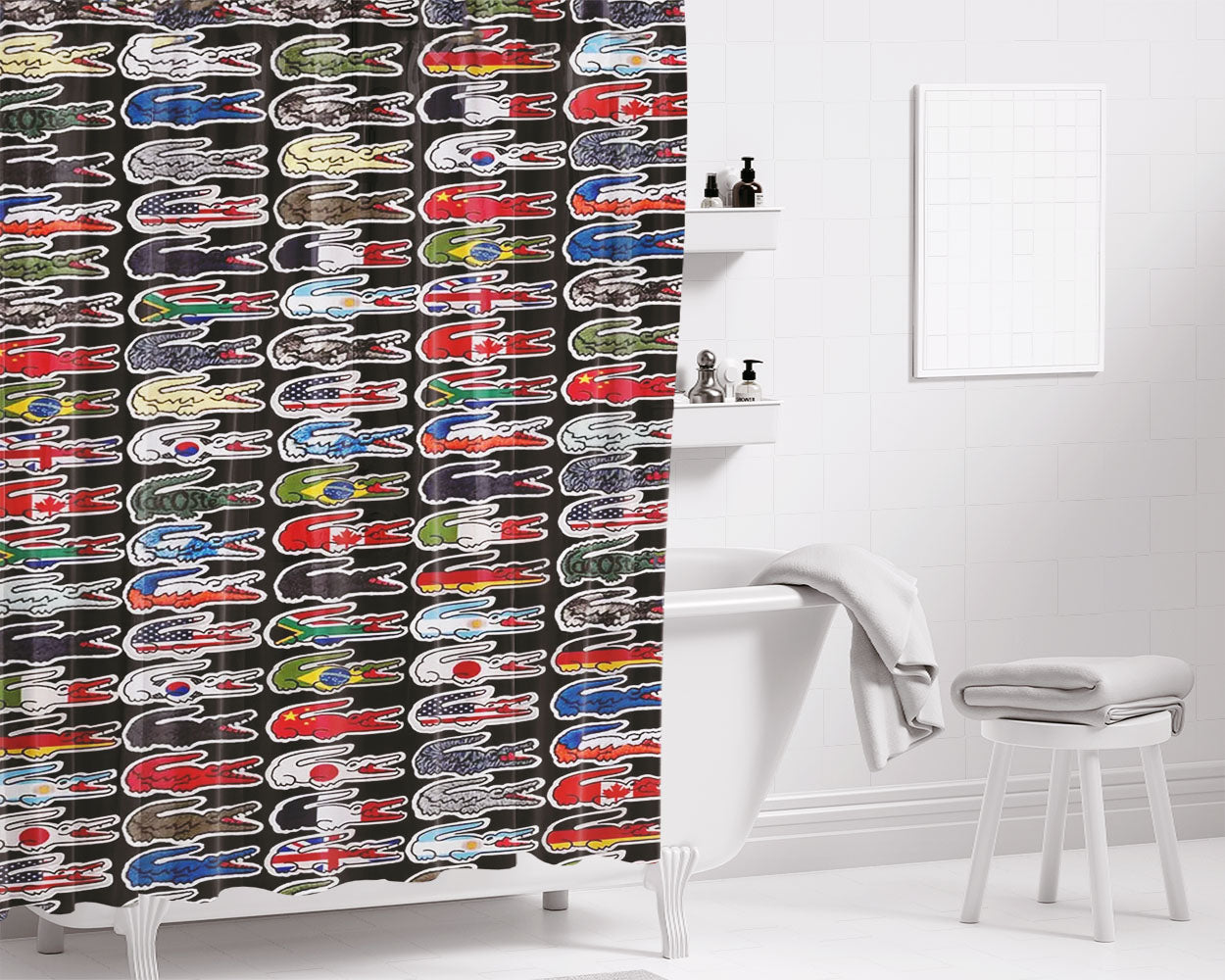 Lacoste World Flag Bathroom Shower Curtain Fabric Waterproof | 66 X 72 Inch