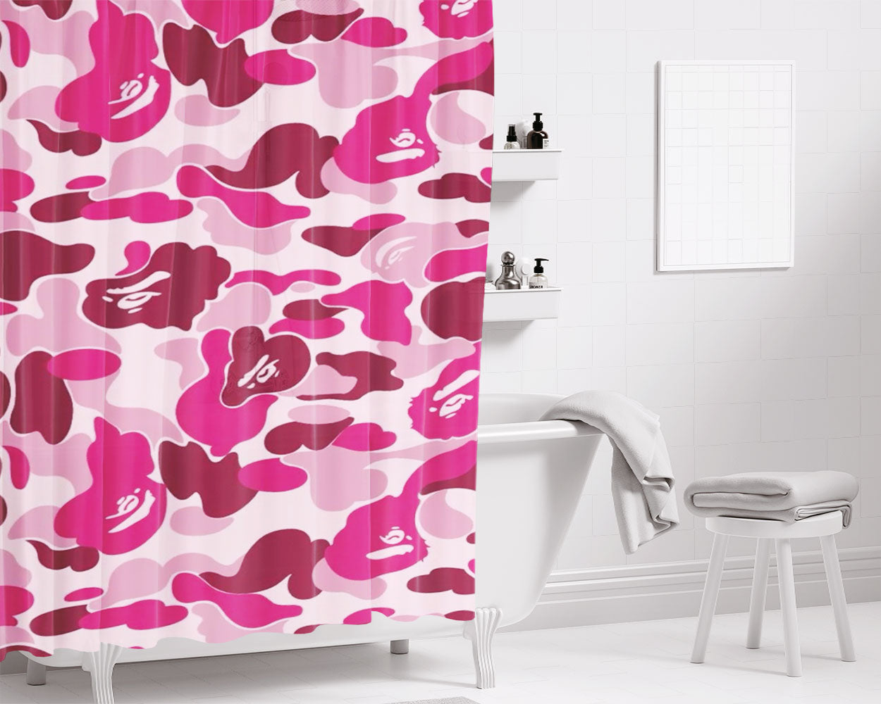Bape Camo Pink Bathroom Shower Curtain Fabric Waterproof | 66 X 72 Inch