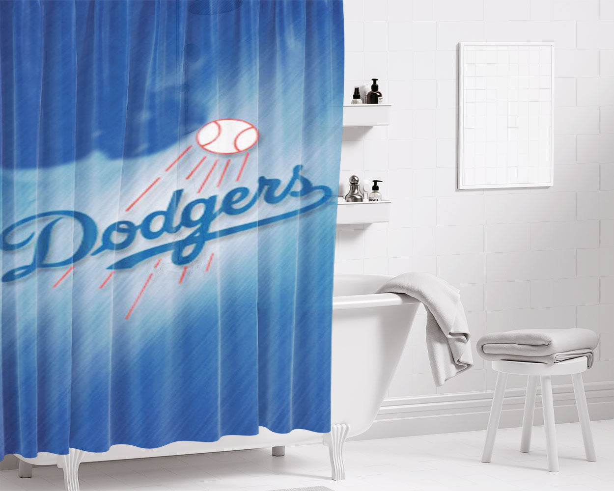 Dodgers Baseball Bathroom Shower Curtain Fabric Waterproof | 66 X 72 Inch