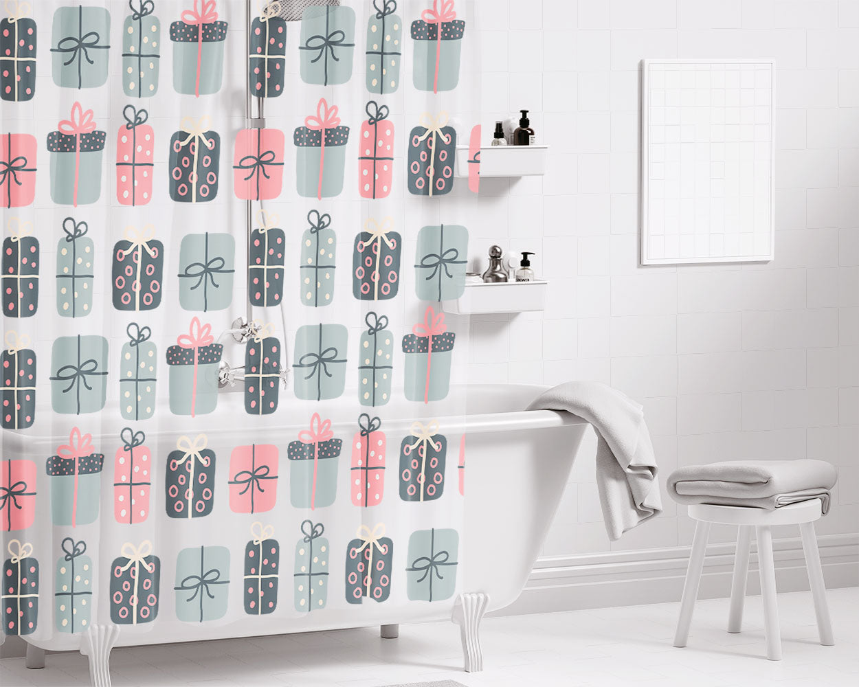 Christmas Patterns Set 02 Bathroom Shower Curtain Fabric Waterproof | 66 X 72 Inch