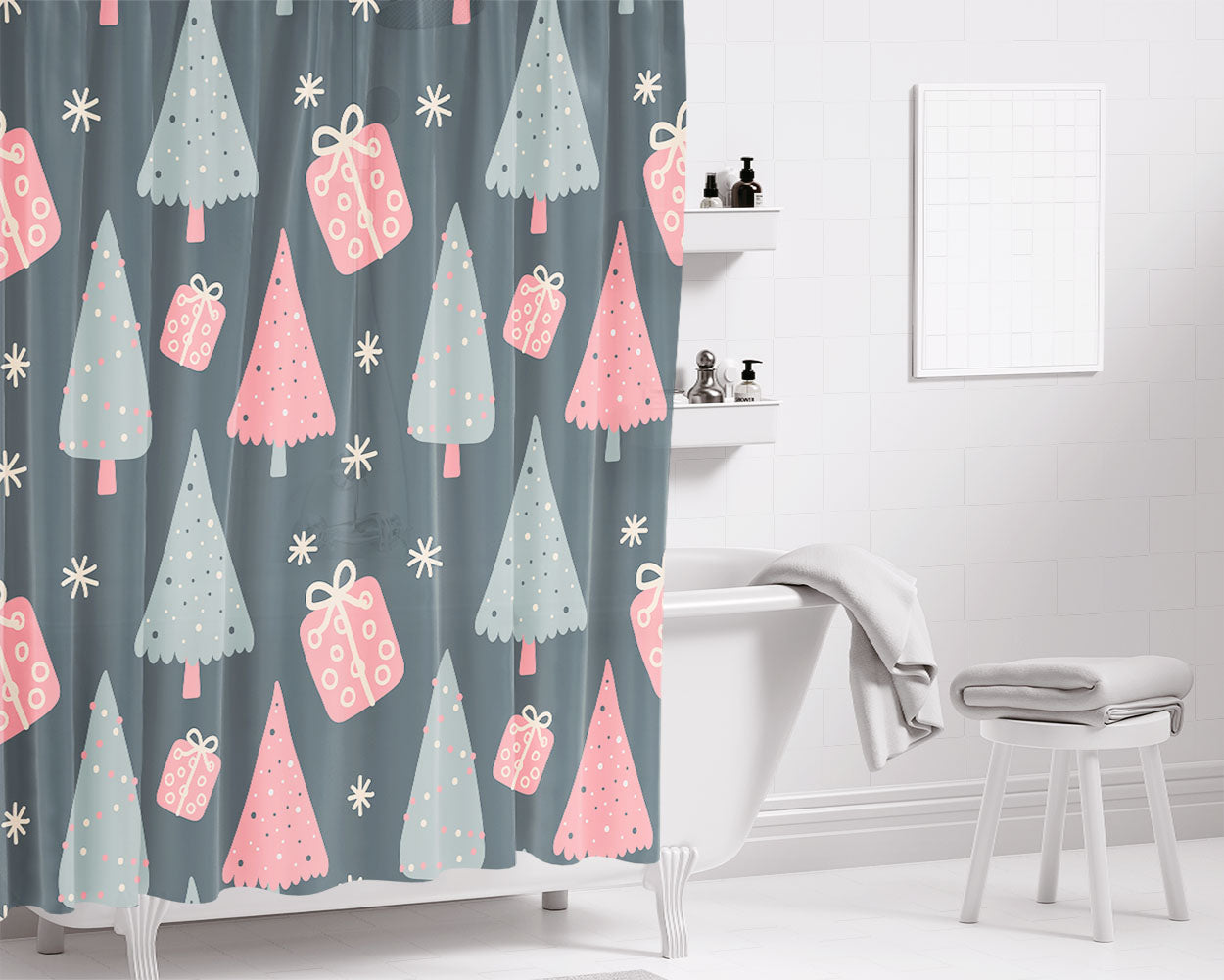 Christmas Patterns Set 03 Bathroom Shower Curtain Fabric Waterproof | 66 X 72 Inch