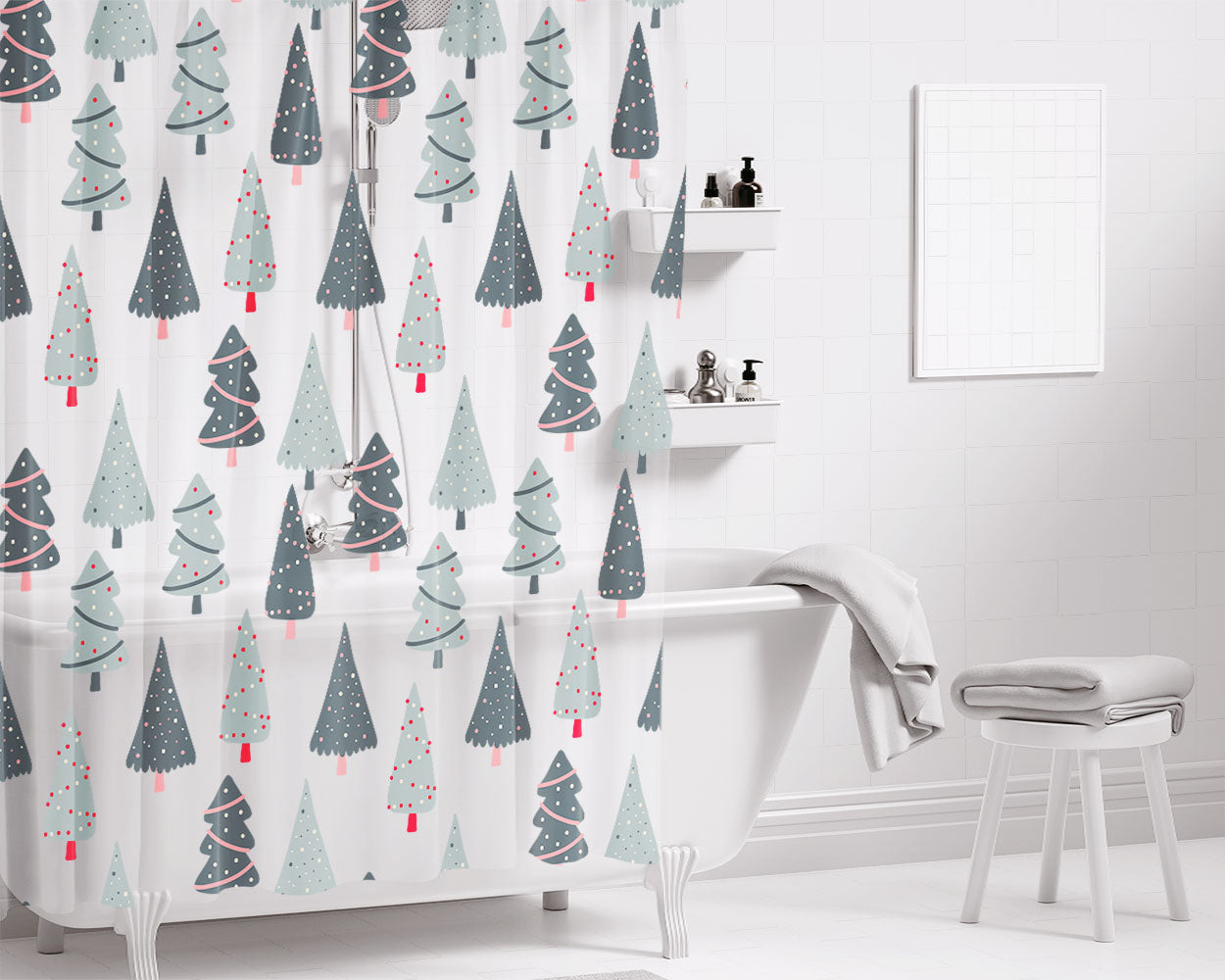Christmas Patterns Set 04 Bathroom Shower Curtain Fabric Waterproof | 66 X 72 Inch