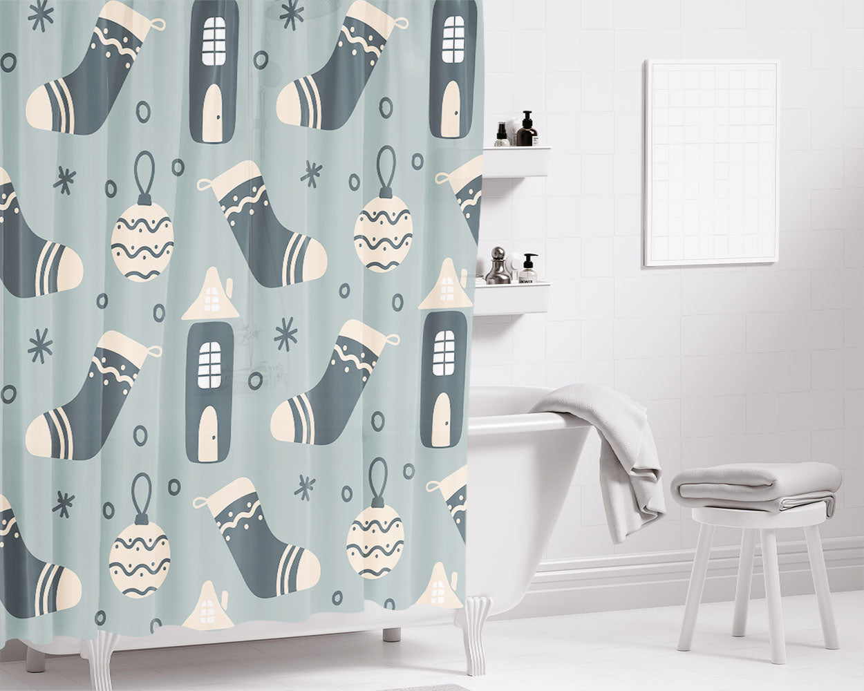 Christmas Patterns Set 05 Bathroom Shower Curtain Fabric Waterproof | 66 X 72 Inch