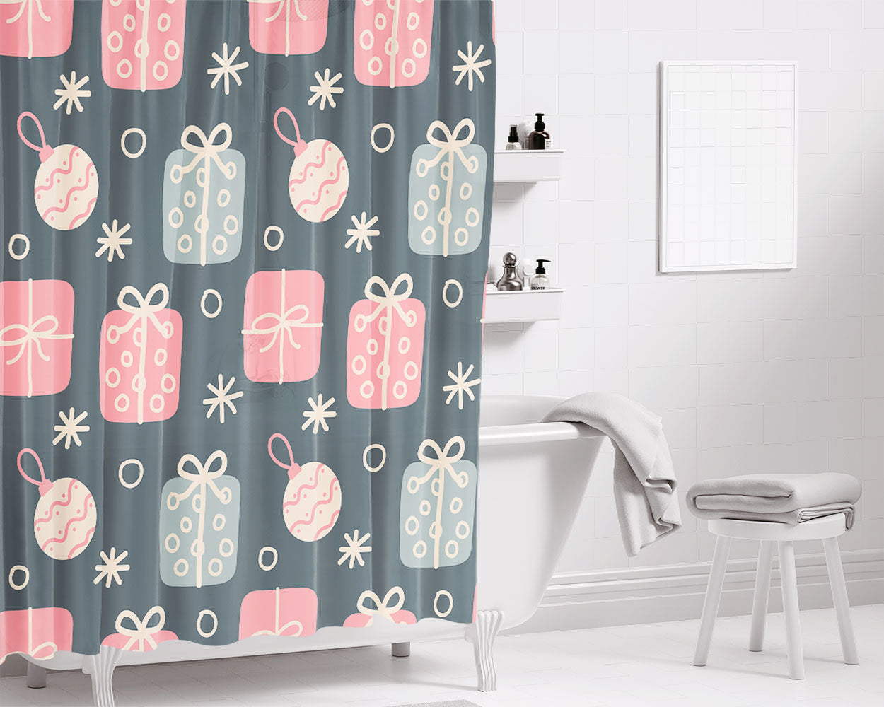 Christmas Patterns Set 09 Bathroom Shower Curtain Fabric Waterproof | 66 X 72 Inch