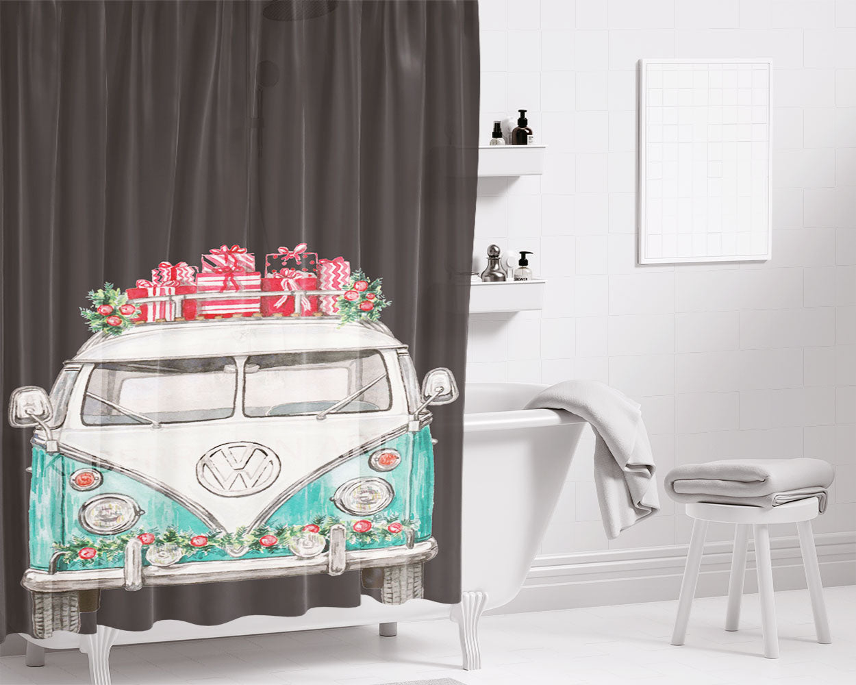 Christmas Vw Bathroom Shower Curtain Fabric Waterproof | 66 X 72 Inch