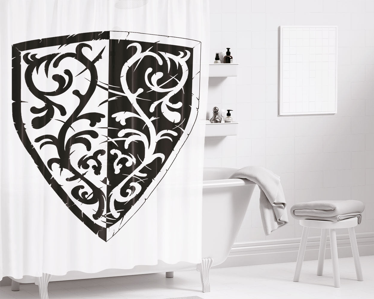 Grass Crest Shield Bathroom Shower Curtain Fabric Waterproof | 66 X 72 Inch