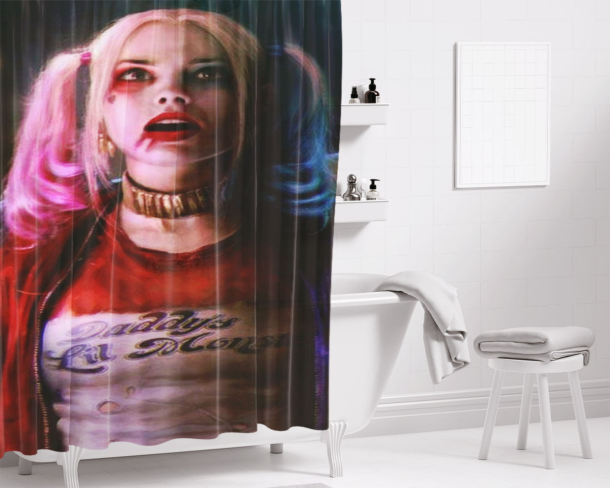 Harley Queen Daddy Lil Monster Bathroom Shower Curtain Fabric Waterproof | 66 X 72 Inch