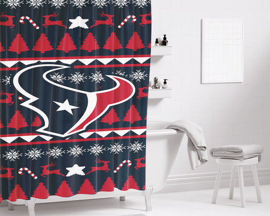 Houston Texans Christmas Sweater Bathroom Shower Curtain Fabric Waterproof | 66 X 72 Inch
