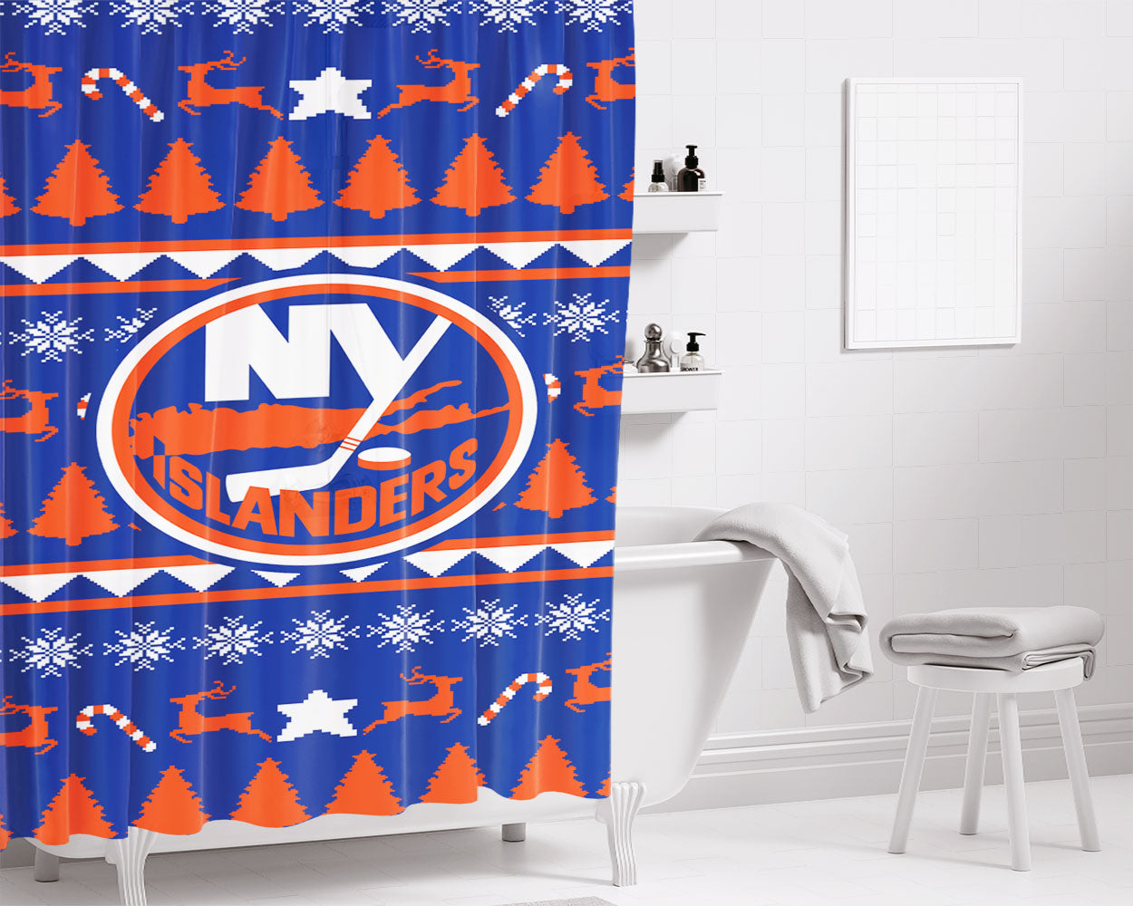 Islanders Christmas Sweater Bathroom Shower Curtain Fabric Waterproof | 66 X 72 Inch