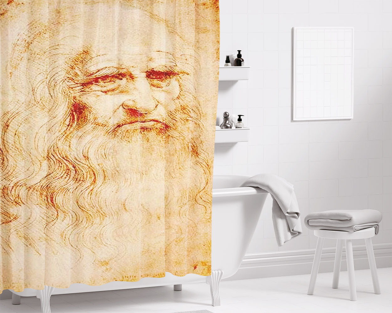 Leonardo Da Vinci Bathroom Shower Curtain Fabric Waterproof | 66 X 72 Inch