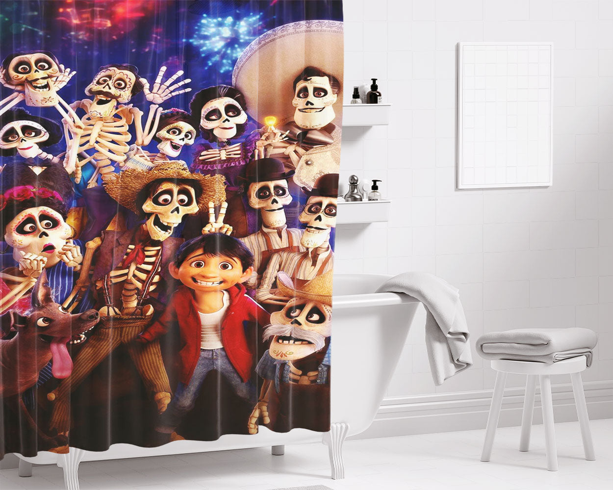 Miguel And The Dead People Bathroom Shower Curtain Fabric Waterproof | 66 X 72 Inch