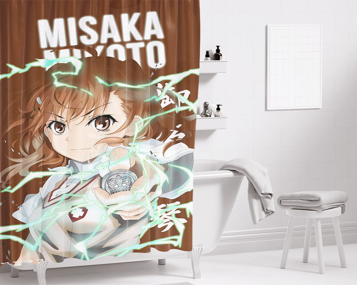 Misaka Mikoto Toaru Majutsu No Index Bathroom Shower Curtain Fabric Waterproof | 66 X 72 Inch