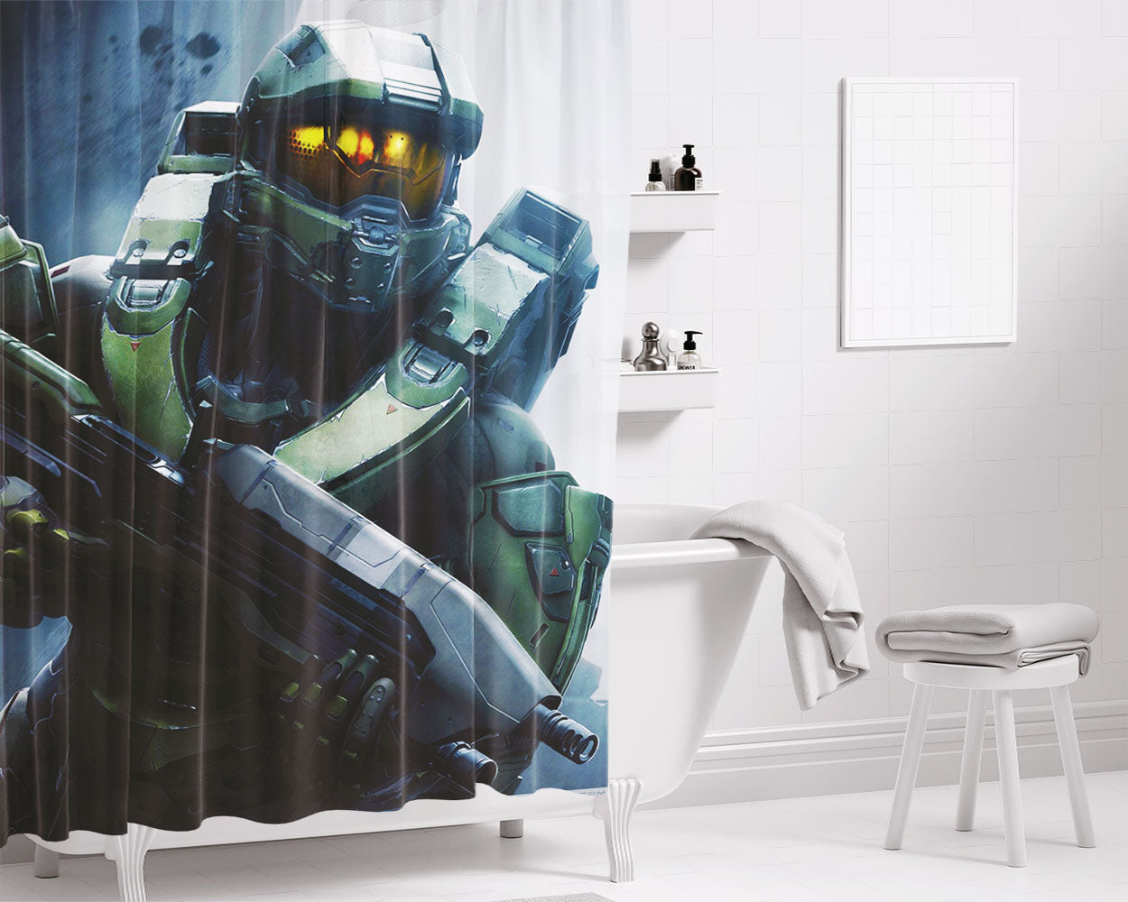 Halo 5 Guardians Master Chief Bathroom Shower Curtain Fabric Waterproof | 66 X 72 Inch