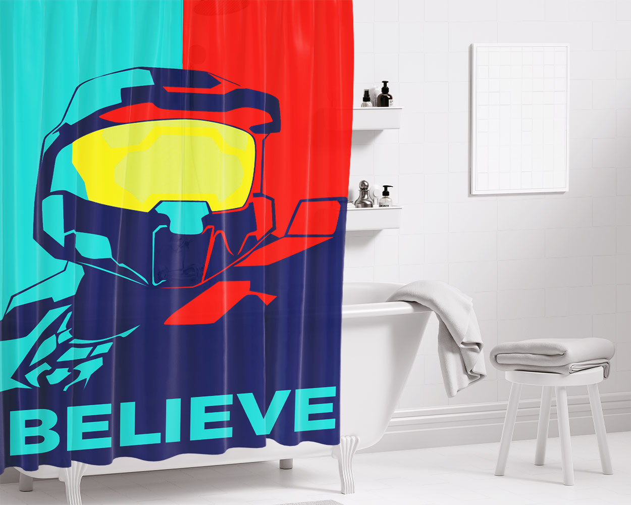 Halo Believe Vector Bathroom Shower Curtain Fabric Waterproof | 66 X 72 Inch