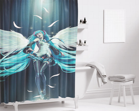 Hatsune Miku Wings Bathroom Shower Curtain Fabric Waterproof | 66 X 72 Inch