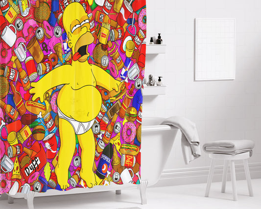 Homer Faint Simpson Cartoon Bathroom Shower Curtain Fabric Waterproof | 66 X 72 Inch