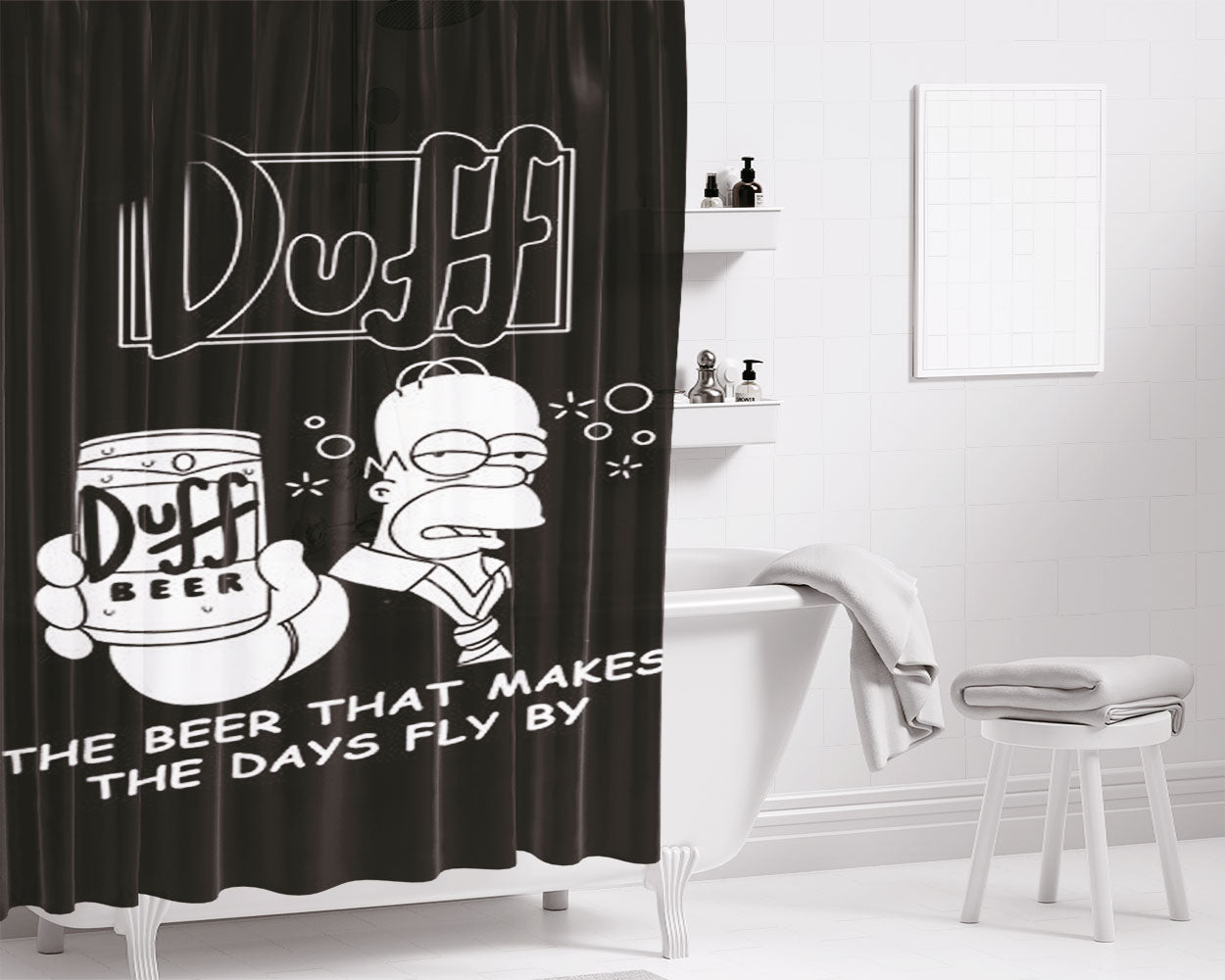 Homer Simpson Duff Beer Bathroom Shower Curtain Fabric Waterproof | 66 X 72 Inch