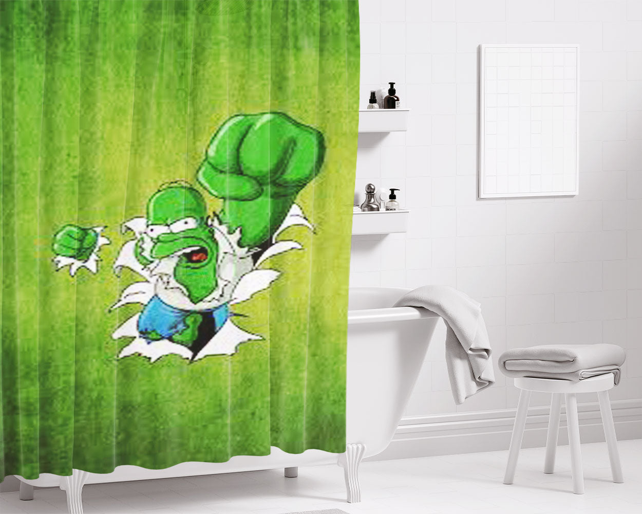 Homer Simpson Green Bathroom Shower Curtain Fabric Waterproof | 66 X 72 Inch