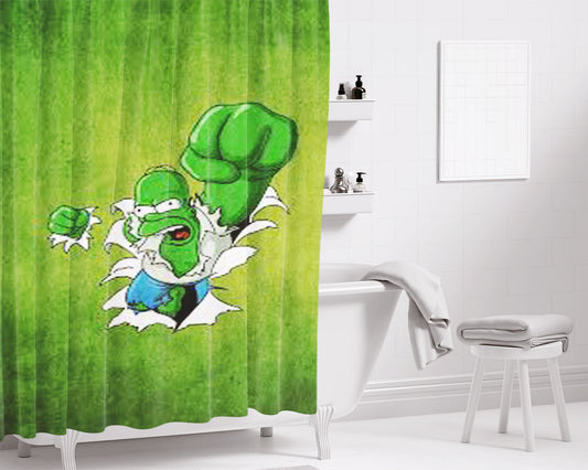 Homer Simpson Green Bathroom Shower Curtain Fabric Waterproof | 66 X 72 Inch