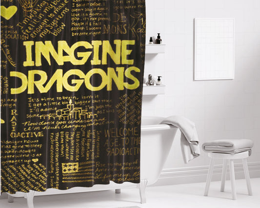 Imagine Dragons Quotes Gold Bathroom Shower Curtain Fabric Waterproof | 66 X 72 Inch